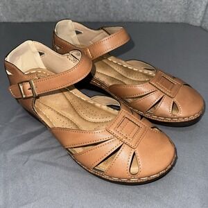 Patricia By Spring Step Womens Sz 9 Closed Toed Wedge Sandals Brown